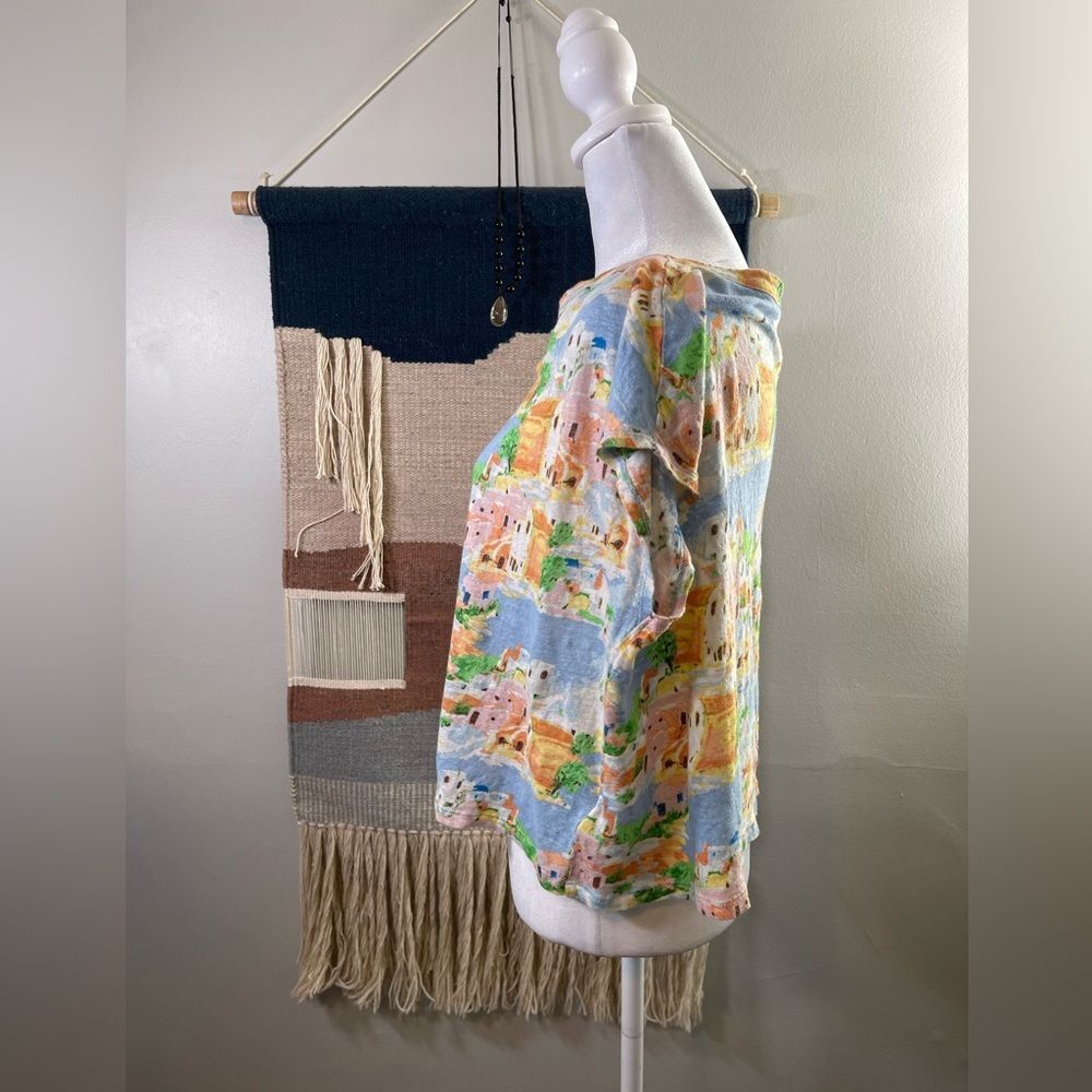 Cynthia Rowley 100% Linen Mediterranean Summer Crop Short Sleeves Top XL - Picture 2 of 7